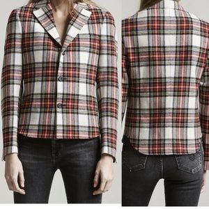 R13 TUCKED BOYFRIEND BLAZER - ECRU TARTAN Small